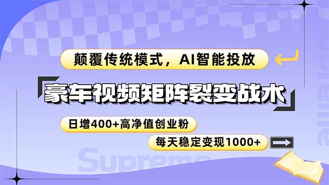 豪车视频矩阵裂变战术，颠覆传统模式，AI智能投放，日增400+高净值创业…-juejinmima