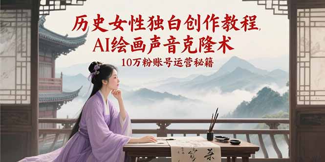 历史女性独白创作教程，AI绘画声音克隆术，10万粉账号运营秘籍-juejinmima
