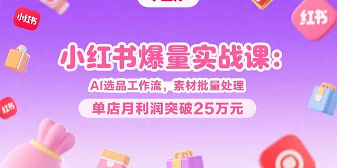小红书爆量实战课：AI选品工作流，素材批量处理，单店月利润突破25万元-juejinmima