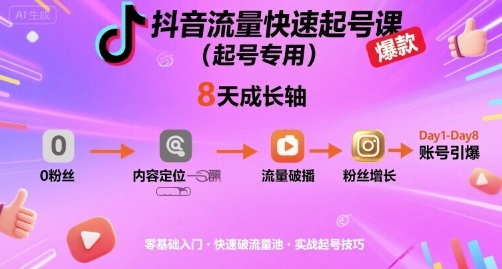 抖音流量快速起号课(起号专用)，8天带你做爆自己的账号-juejinmima