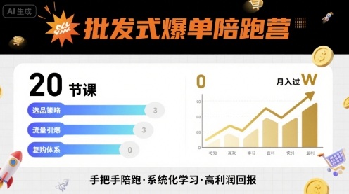 批发式爆单陪跑营，20节课带你实现批发式爆单，带你经松月入过W-juejinmima