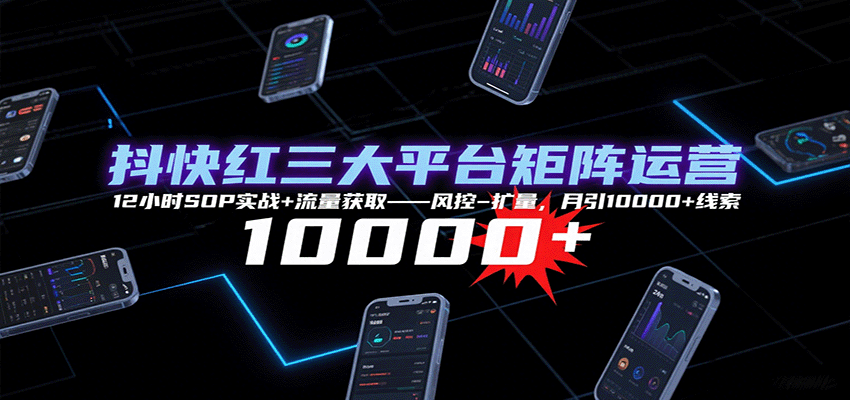抖快红三大平台矩阵运营，12小时SOP实战+流量获取-风控-扩量，月引10000+线索-juejinmima