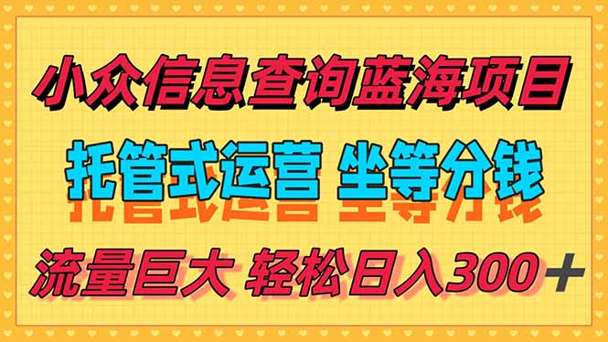 稳定日入300＋，小众信息查询蓝海项目，全程懒人式托管，解放你的时间-juejinmima