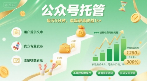 【公众号托管 】我提供文章，你发布，每天5分钟，单篇最高收益1k+【揭秘】-juejinmima