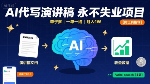 AI代写演讲稿，永不失业项目，单子多，一单一结，月入1W【附工具指令】-juejinmima