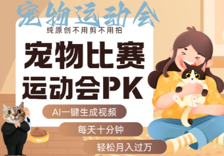AI一键生成宠物比赛运动会PK视频，纯原创不用剪不用拍，每天十分钟，轻松月入过1W+-juejinmima