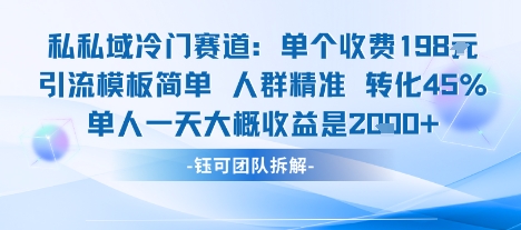 私域冷门赛道单个收费198米引流模板简单人群精准 45%的转化率单人一天大概收益多张-juejinmima