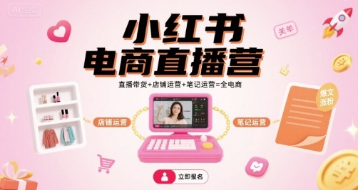 小红书电商直播营，直播带货+店铺运营+笔记运营=全电商-juejinmima