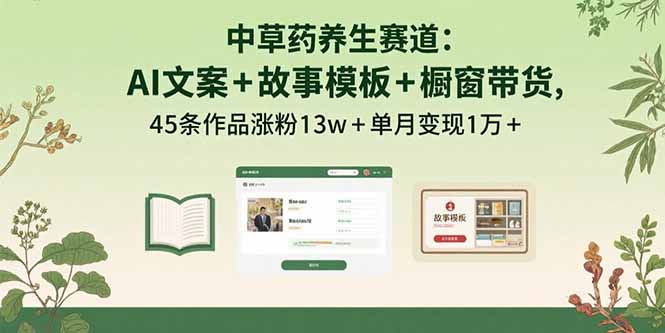 中草药养生赛道：AI文案+故事模板+橱带货，45条作品涨粉13w+单月变现1万+-juejinmima