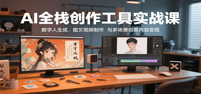 AI全栈创作工具实战课：数字人生成、图文视频制作与多场景创意内容变现-juejinmima