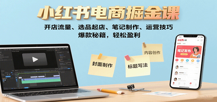小红书电商掘金课：开店流量、选品起店、笔记制作、运营技巧，爆款秘籍，轻松盈利-juejinmima