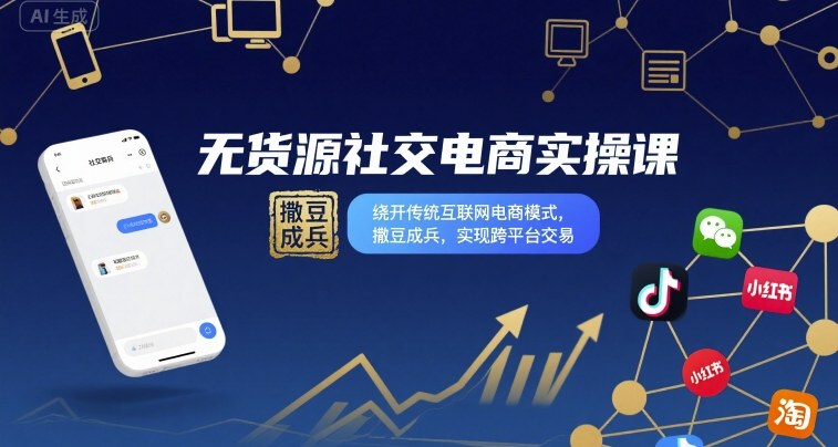无货源社交电商实操课，绕开传统互联网电商模式，撒豆成兵，实现跨平台交易-juejinmima