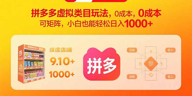拼多多虚拟类目玩法，0成本，可矩阵，小白也能轻松日入1000+-juejinmima