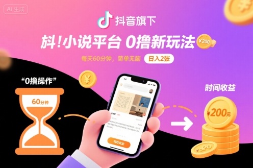 抖音旗下小说平台0撸新玩法，每天挂G60分钟，简单无脑，日入2张【揭秘】-juejinmima