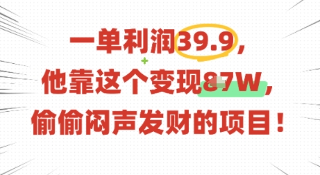 一单利润39.9，有人靠这个变现几十个，偷偷闷声发财的项目-juejinmima