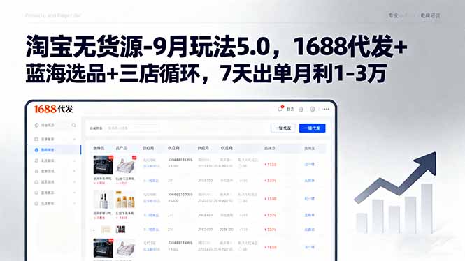 淘宝无货源-9月玩法5.0，1688代发+蓝海选品+三店循环，7天出单月利1-3万-juejinmima