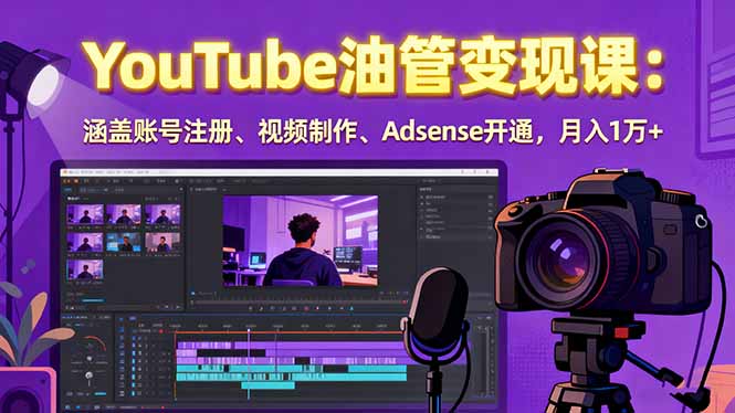 2025YouTube油管变现课：涵盖账号注册、视频制作、Adsense开通，月入1万+-juejinmima