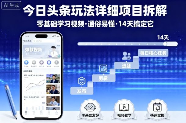 今日头条玩法详细项目拆解，零基础学习视频 通俗易懂 14天搞定它-juejinmima