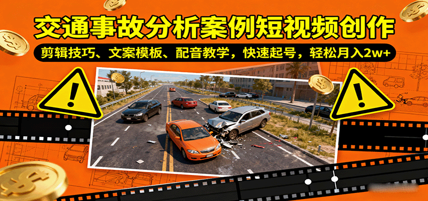 交通事故分析案例短视频创作，剪辑技巧、文案模板、配音教学，快速起号，轻松月入2w+-juejinmima