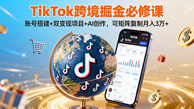 TikTo跨境掘金必修课，账号搭建+双变现项目+AI创作，可矩阵复制月入3万+-juejinmima