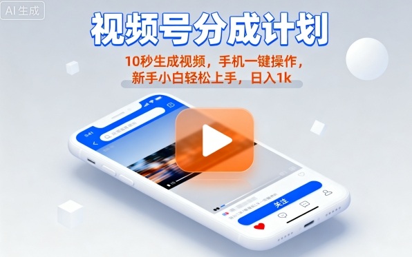 视频号分成计划懒人玩法，10秒生成视频，手机一键操作，新手小白轻松上手，日入1K【揭秘】-juejinmima