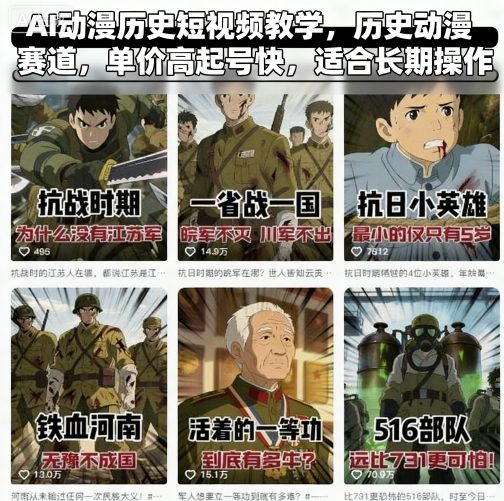 AI动漫历史短视频教学，历史动漫赛道，单价高起号快，适合长期操作-juejinmima