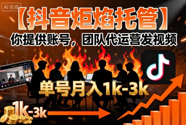 【抖音炬焰托管】你提供账号，团队代运营发视频，单号月入1k+【揭秘】-juejinmima
