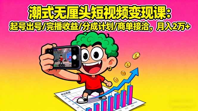 潮式无厘头短视频变现课：起号出号/完播收益/分成计划/商单接洽，月入2万+-juejinmima
