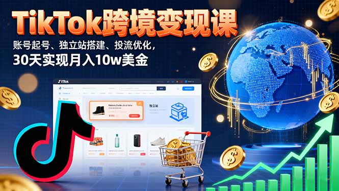 TikTok跨境变现课：账号起号、独立站搭建、投流优化，30天实现月入10w美金-juejinmima