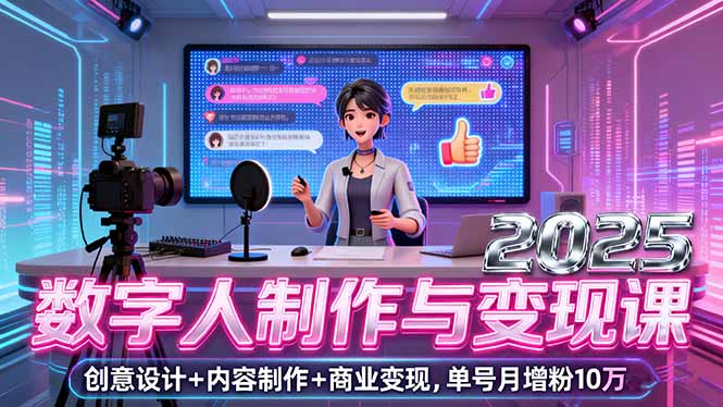 2025数字人制作与变现课，创意设计+内容制作+商业变现，单号月增粉10万+-juejinmima