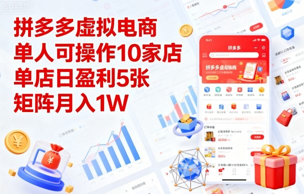 拼多多虚拟电商，单人可操作10家店，单店日盈利5张，矩阵月入1W+【揭秘】-juejinmima
