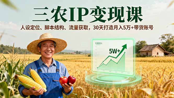 三农IP变现课，人设定位、脚本结构、流量获取，30天打造月入5万+带货账号-juejinmima