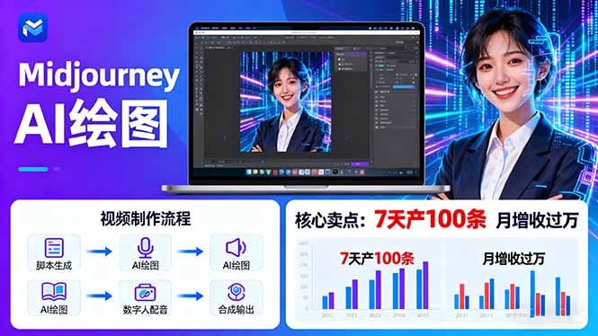 AI绘图照片开口说话视频制作：Midjourney+数字人，7天产100条月增收过万-juejinmima
