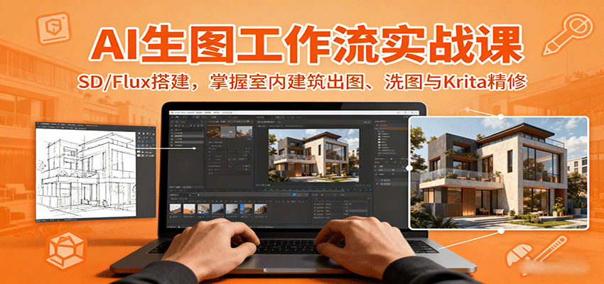 AI生图工作流实战课：SD/Flux搭建，掌握室内建筑出图、洗图与Krita精修-juejinmima
