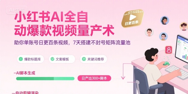 小红书AI全自动爆款视频量产术，助你单账号日更百条视频，7天搭建不封号矩阵流量池(更新9月)-juejinmima