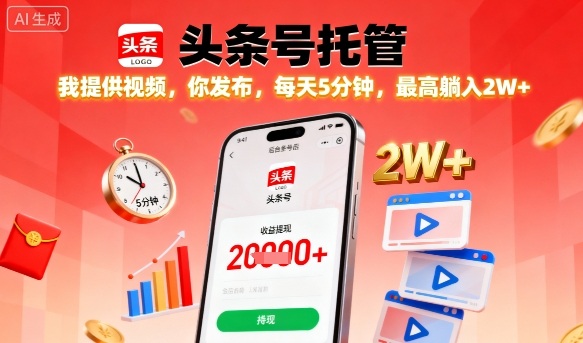 【头条号托管】我提供视频，你发布，每天5分钟，最高躺入2W+【揭秘】-juejinmima