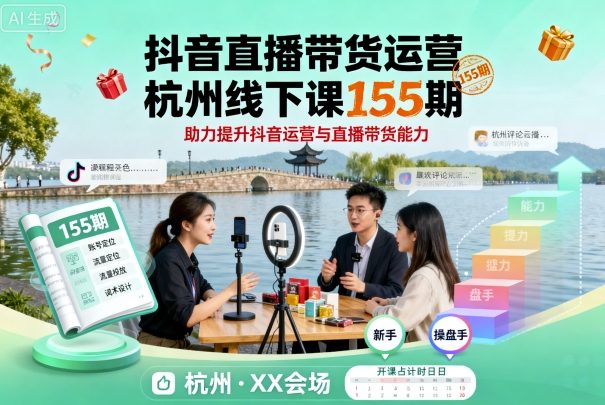 抖音直播带货运营杭州线下课155期，助力提升抖音运营与直播带货能力-juejinmima