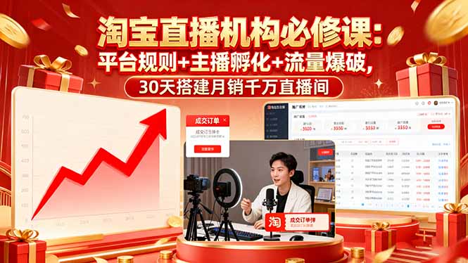 淘宝直播机构必修课：平台规则/主播孵化/流量爆破,30天搭建月销千万直播间-juejinmima