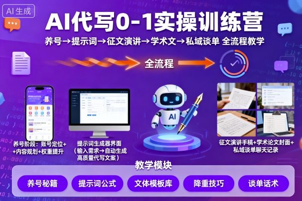 AI代写0-1实操训练营，从养号、提示词、征文演讲、学术文，到私域谈单的全流程教学-juejinmima
