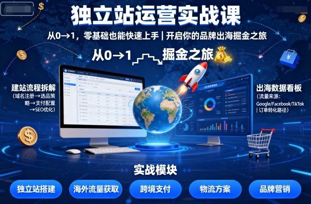 独立站运营实战课，​从0到1，零基础也能快速上手，开启你的品牌出海掘金之旅-juejinmima