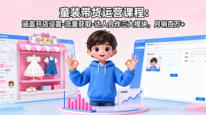 童装带货运营课程：涵盖开店设置-流量获取-达人合作三大模块，月销百万+-juejinmima