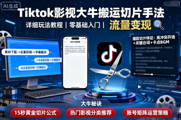 Tiktok影视大牛搬运切片手法，详细玩法教程-juejinmima