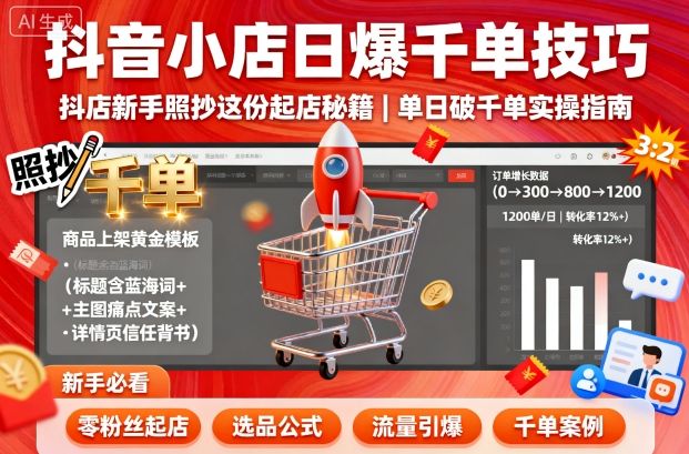 抖音小店日爆千单技巧，抖店新手照抄这份起店秘籍，单日破千单-juejinmima